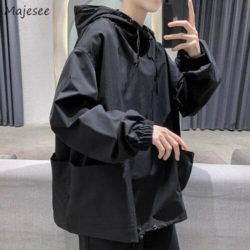 Men with Hoodies Sweatshirts Plus Size 3XL Drawstring Solid Design Males Loose Chic Leisure Outwear Street Harajuku All-match
