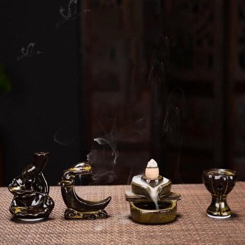Waterfall Incense Burner Backflow Ceramic Incense Holder Incense Fountain Backflow Incense Cones for Home Decor Office E7