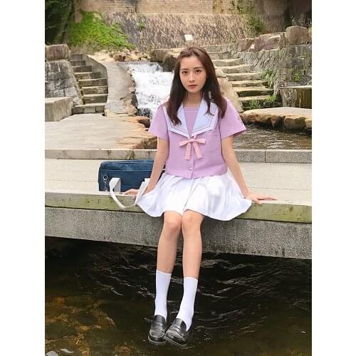 2018 High quality sailor suit students school uniform for teens preppy style uniform JK fashion Japanese Seifuku bow shirt