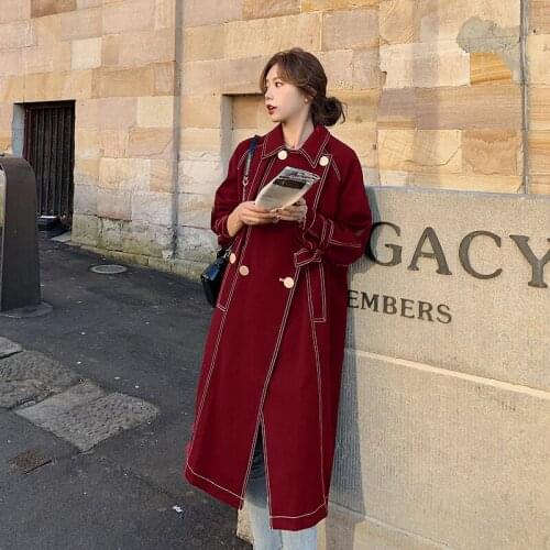 Mid-length Windbreaker Women Knee-length Fashion Double-breasted Slim casual 2020 New Spring Autumn Trench Coat womens W32