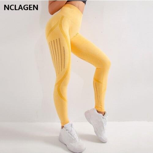 NCLAGEN Women Yoga Seamless Mesh Pants Running Bodybuilding Gym Stretchy High Waist Butt Lifting Squat Proof Workout Breathable