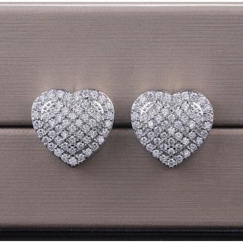 ZHOUYANG Wedding Stud Earrings For Women Luxury Iced Out Zircon Silver Color Piercing Kpop Ear Studs Fashion Cute Jewelry KBE351