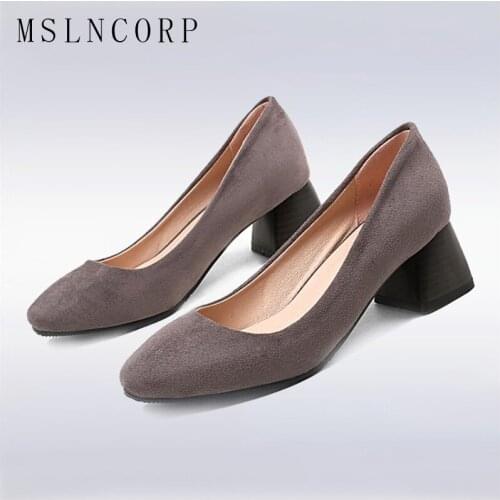 Plus size 34-42 Womens Shoes Elegant Shallow Mouth Thick Heels singles shoe Wedding Ladies Medium Heel Office Party Dress Pumps