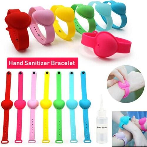 1 Piece Portable Heart Shape Silicone Hand Sanitizer Dispenser Bracelet Disinfect Liquid Wristband For Adult Kid 7 Colors