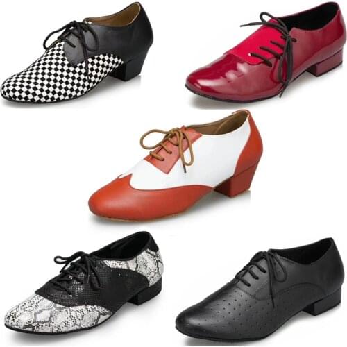 19 Colors Genuine Leather Dance Shoes Latin Shoes for Men Square Heel Social Dancing Ballroom Jazz Latin dance shoes for Adults