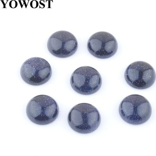 20PCS/Lot Natural Gem Stone Blue Sand Round Cabochon CAB No Drill Hole 14x5mm For Jewelry Finding QU3344