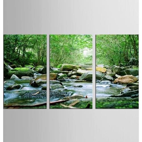 3 Pcs/Set Art Sets Creek Painting Nature Landscape Modern Wall Painting Forest Green Tree Picture