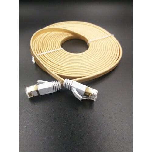 30PCS/LOT GOLD COLOR 0.5m1m1.5m2m 3m,5m 10mCAT7 cable RJ45 Patch flat Ethernet LAN Network Cable For Router Switch gold plated