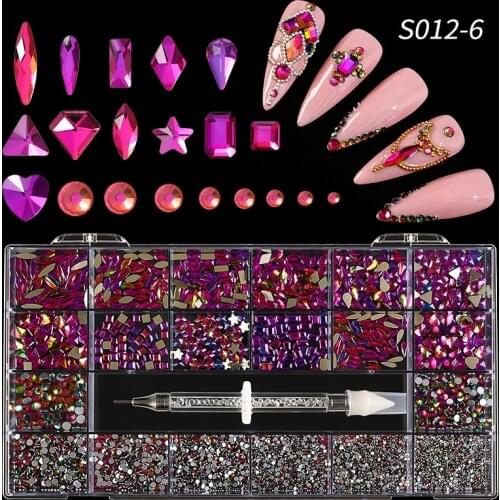 AB Colors Mixed Sizes Shapes Glass Flat Bottom Nail Rhinestones Crystal Strass For Nail Art Decoration Accessories Rhinestones