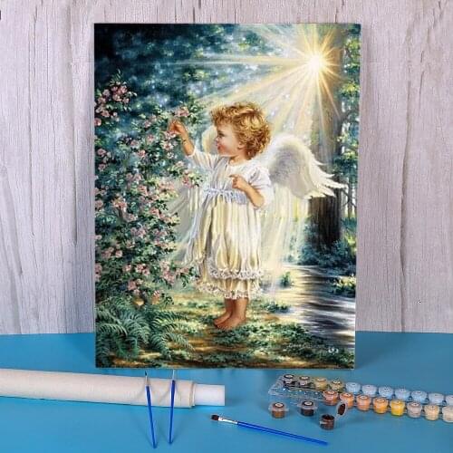 Angel Religion Coloring By Numbers Painting Set Oil Paints 50*70 Painting On Canvas Loft Picture Children Handicraft