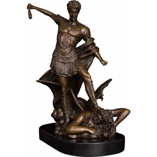 BRONZES Classical Statue with Stick Bronze man Sculpture Home Decoration