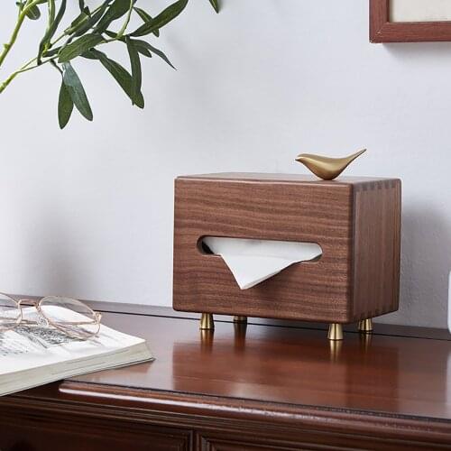 Wooden Black Walnut Paper Towel Box Solid Wood Living Room Dining Room Napkin Box Light Luxury Hotel Household Carton Wooden Box