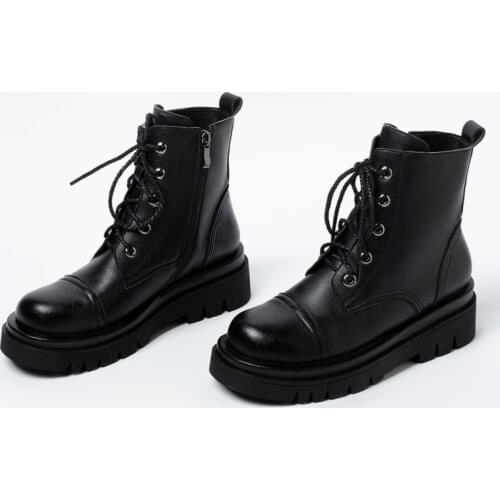 Doc.Women Boots Genuine leather Ankle Boots Height Increasing Shoes Martens Women Boots Motorcycle Boots Size 34-43