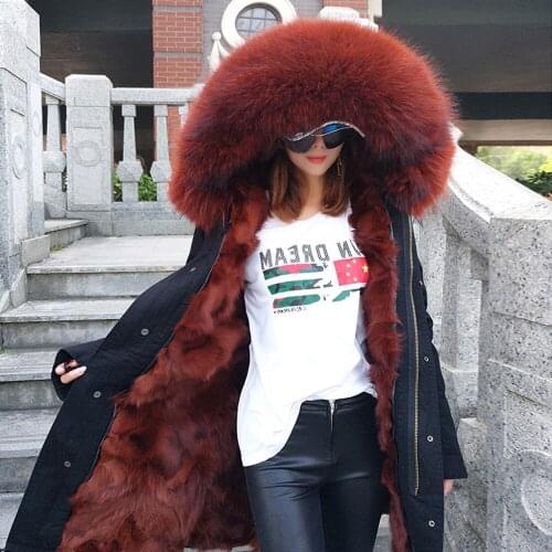 MaoMaoKong natural real fox fur jacket winter warm jacket Mulher parka hooded ladies parka