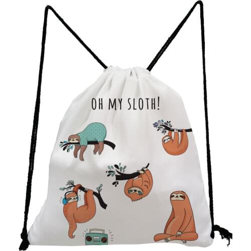 Cute Animal Drawstring Bags Toy Bag Sloth Printed Backpack Simple Softback Bag Unisex Shoe Bag for School Preppy Style Book Bag