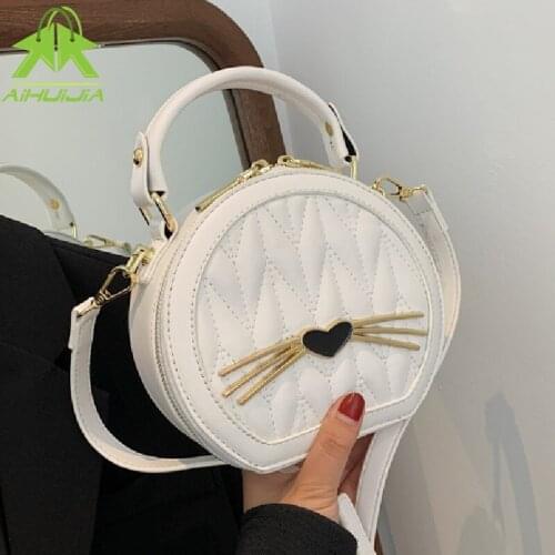 Fashion Embroidery Thread Handbag for Woman Luxury Designer Cat Shape Shoulder Bags New PU Leather Female Messenger Small Bag