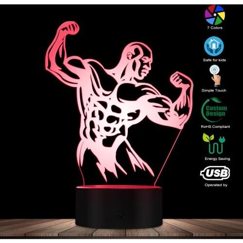 Bodybuilder Men Sexy Body 3D Optical LED Night Lamp Bodybuilding GYM Fintess Decorative Lighting Table Lamp Glowing LED Lamp