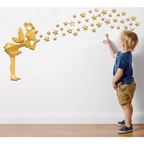48 Star Wall Stickers for Girls, Boys or Girls, Kids Room Decor, Gold Color