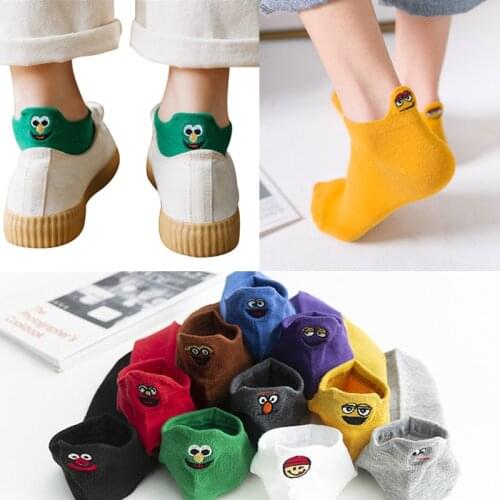 5 Pairs Women Ankle Socks Fashion Spring Autumn Funny Socks Women Cotton Embroidered Expression Candy Color Shallow Short Socks