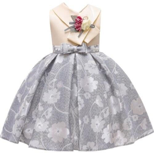 New 2021 Childrens Clothing V-neck Floral Temperament Kids Princess Dresses For Girls Banquet Host Evening Dresses 4-10 Years