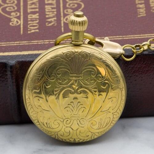 New Fashion Full Gold Vintaged Retro Classical Mechanical Pocket Watch Man Golden Case for Men Women with Box PJX1320