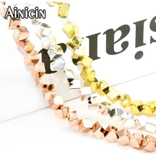 New Arrival 4mm Cubic Inclined Hole Hematite Beads Gold Silver Rose Gold Plating Beads For Jewelry Making 5pcs/lot