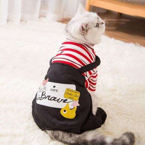 Cat Clothes Striped Suspender Pants British Shorthair Blue Cat Hairless Cat Spring and Autumn Thin Cat Four-Legged Pet Clothing
