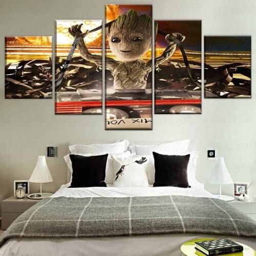 One Set Modular Picture Decor Frame 5 Panel Baby Groot Painting Movie Vol 2 Poster Wall Art Home Decor