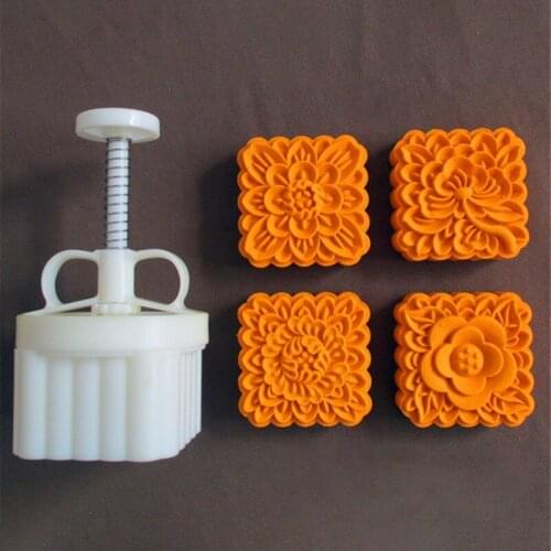 Plastic Mooncake Mold 180g Square Flower Stamp Cookie Cutter Mould Hand Pressure M68E