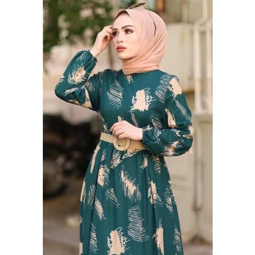Brush Pattern Belted Dress Turkey Muslim Fashion Hijab Islam Clothing Dubai Istanbulstyles Istanbul 2021