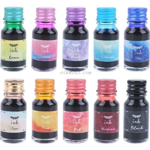 10Pcs 10ml Colorful Fountain Pen Ink Refilling Inks Stationery School Supplies Carbon Office School Supplies Freeship Dropship