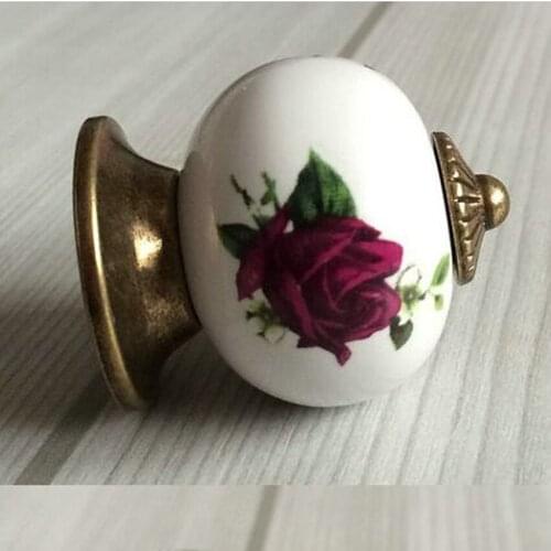 Rustico vintage rural ceramic furniture knob rose porcelain drawer cabinet knob bronze dresser cupboard door pull antique handle