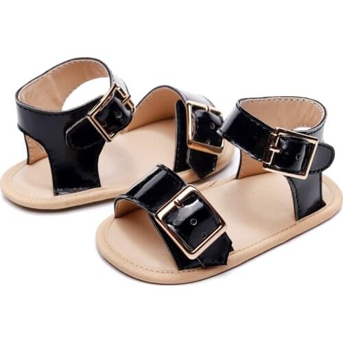 Summer Solid Color PU Leather Baby Sandals Open Toe Hard Sole Shoes Infant Toddler Boys Girls British Casual Sandals 0-24M