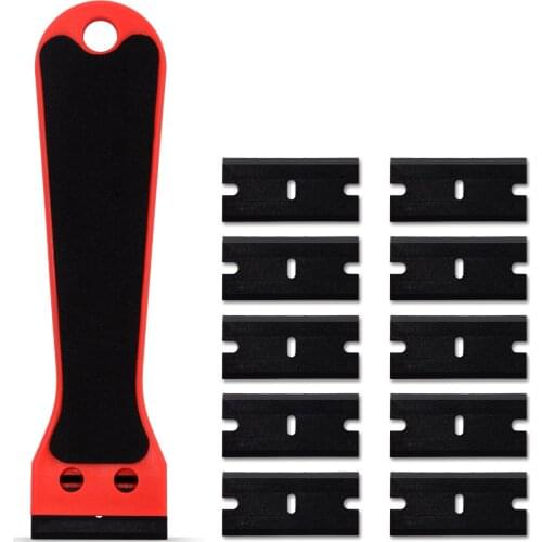 EHDIS Household Clean Handled Razor Scraper+10pcs Plastic Blade Window Tint Squeegee Vinyl Wrap Carbon Fiber Car Sticker Remover