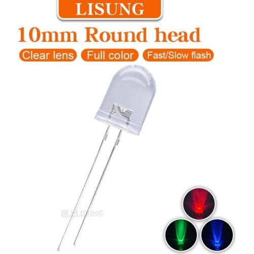 250Pcs/Bag 10mm Rgb Led 2 Legs Fast Slow Flashing Round Water Clear Lens Fullcolor Led Diode Lamp2pins Through Hole