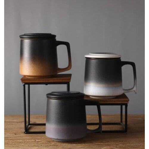 Vintage Tea Coffee Mug With Lid Retro Ceramic Mug Personal Lunch Cup With Handle Office Mugs Water Cup