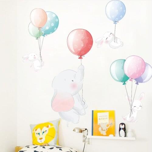 Balloon Elephant Wall Sticker For Kids Room Baby Children Nursery Bedroom Decoration Cartoon Animal Art Mural Decals Sticker
