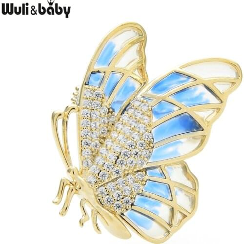 Wuli&baby Elegant Butterfly Brooches For Women Unisex Cubic Zirconia 2-color Butterfly Insect Party Office Brooch Pins Gifts