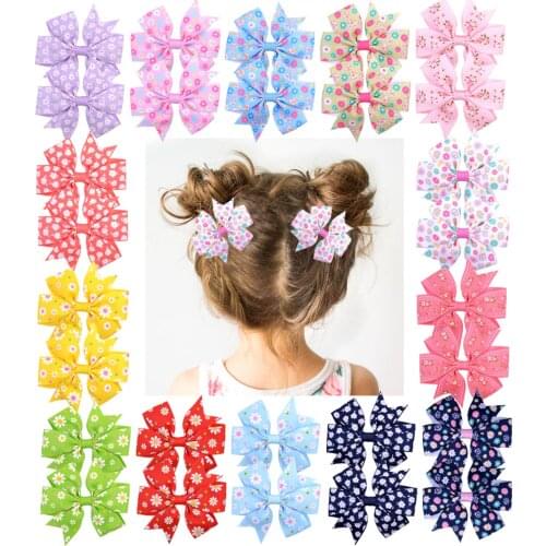 20Piece/lot Printed Flower Hair Bows Clip For Girls Grosgrain Ribbon Hair Clip Hairgrips Barrettes Hair Accessories 039