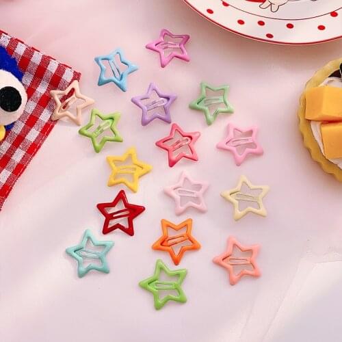 20Pcs/Lot Mini Star Hair Clips Colorful Snap Hairpins Solid Metal Barrette Hair Accessories Kids Headdress Headwear Styling Tool