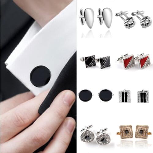 1 Pair Mens Cufflinks Gold Silver Color Jewelry With Crystal For Shirts Wedding Party Cuff Links French Style Cuff Buttons