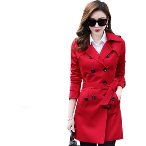 Plus Size XS-5XL Windbreaker Women‘s 2019 Spring Autumn Solid Color Outwear Double Breasted Bur Ladies jacket Coat With Belt A6