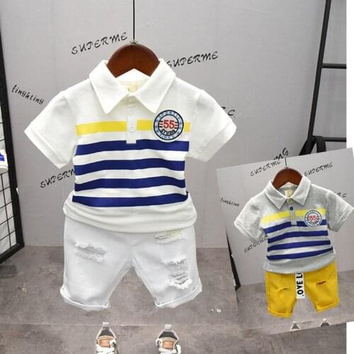 2 3 4 5 6 Years Toddler Boys Clothing Sets Cotton Casual Striped Short-sleeved T-shirt Shorts 2pcs Kids Clothes Children Suits