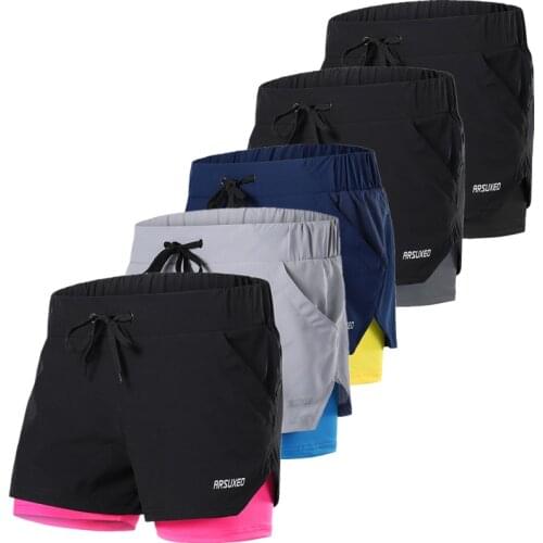 Womens 2 In 1 Elastic Waist Running Shorts Gym Jogging Fitness Sports Short Female Reflective Breathable Sweatshorts