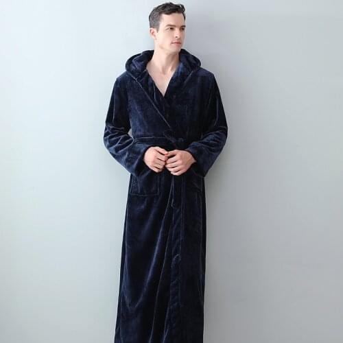 Winter Autumn Soft Flannel Lovers Hooded Long Bathrobes Warm Thickened Dressing Gown Sleepwear Nightgown Home Clothes