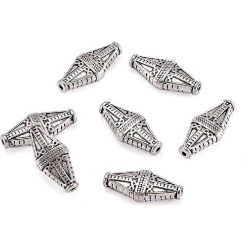 10pcs Antique Silver Tibetan Silver Long Tube Rhombus Beads Loose Beads Spacers ,Lead Free & Nickel Free & Cadmium Free,22x10mm