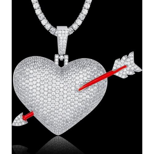 100% Micro Zircon Hip Hop Heart Arrow Pendant Necklace For Men Jewelry Zircon Tennis Chain Gift Bling Bling CZ Rapper Jewelry