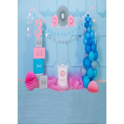 3rd Birthday Light Blue Balloons Paper Flowers Photographic Backdrops Vinyl Cloth Background Photo Shootings for Baby Children