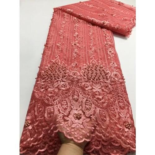 African Lace Fabric 2021 Embroidered High Quality Bridal Nigerian Tulle Lace Fabrics With Beads For Wedding Party Dress M4884
