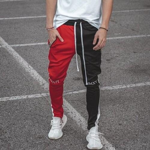 Autumn Hip Hop Cargo Pants Men Streetwear Black Red Stitching Trousers Casual Joggers Sweatpants Fitness Men Embroidery Clothing
